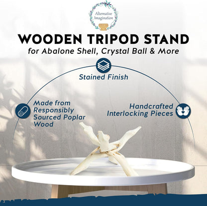 Alternative Imagination 8” Natural Wooden Tripod Stand - Home Decor Holder for Abalone Shell, Crystal Ball, Trinket Dish, Jewelry Dish, Key Bowl, Geode, and More