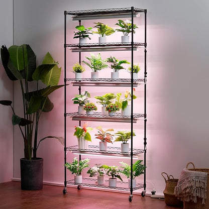 VEVOR Plant Stand with Grow Light, 6-Tier Large Tall Plant Shelf with 150W Full Spectrum Grow Light, 3 Mode LED Plant Light with Timer and Wheel for Seed Starting 29.5" L x 13.8" W x 70.9" H