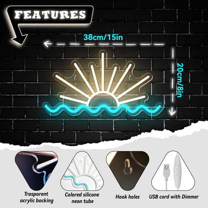 Sunrise Sunset Neon Sign Dimmable Beach Sun Wave Neon Sign for Bedroom Man Cave Living Room Party Bar Decor USB Powered LED Light