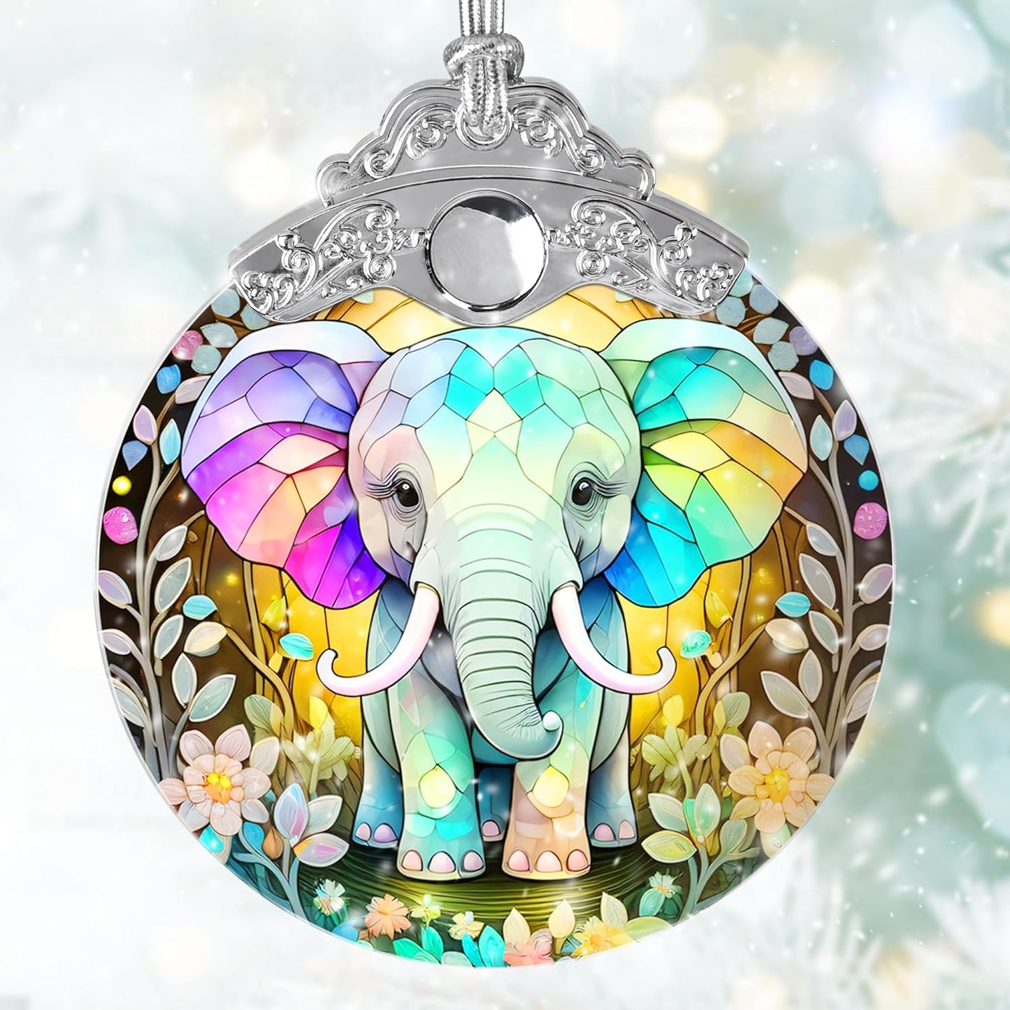 Stained Glass Suncatcher, Jocidea Elephant Ornament, Christmas Ornaments, Holidays Ornaments, Christmas Tree Decor, Elephant Decor for Home, Elephant Gifts