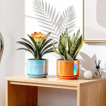 EFISPSS Ceramic Planter 4+5+6 Inch Ceramic Flower pots for Indoor Plants with Drainage,for Succulent Cactus,Garden Planters,Modern Decorative for Home Blue Pearl Glaze Plant Pots