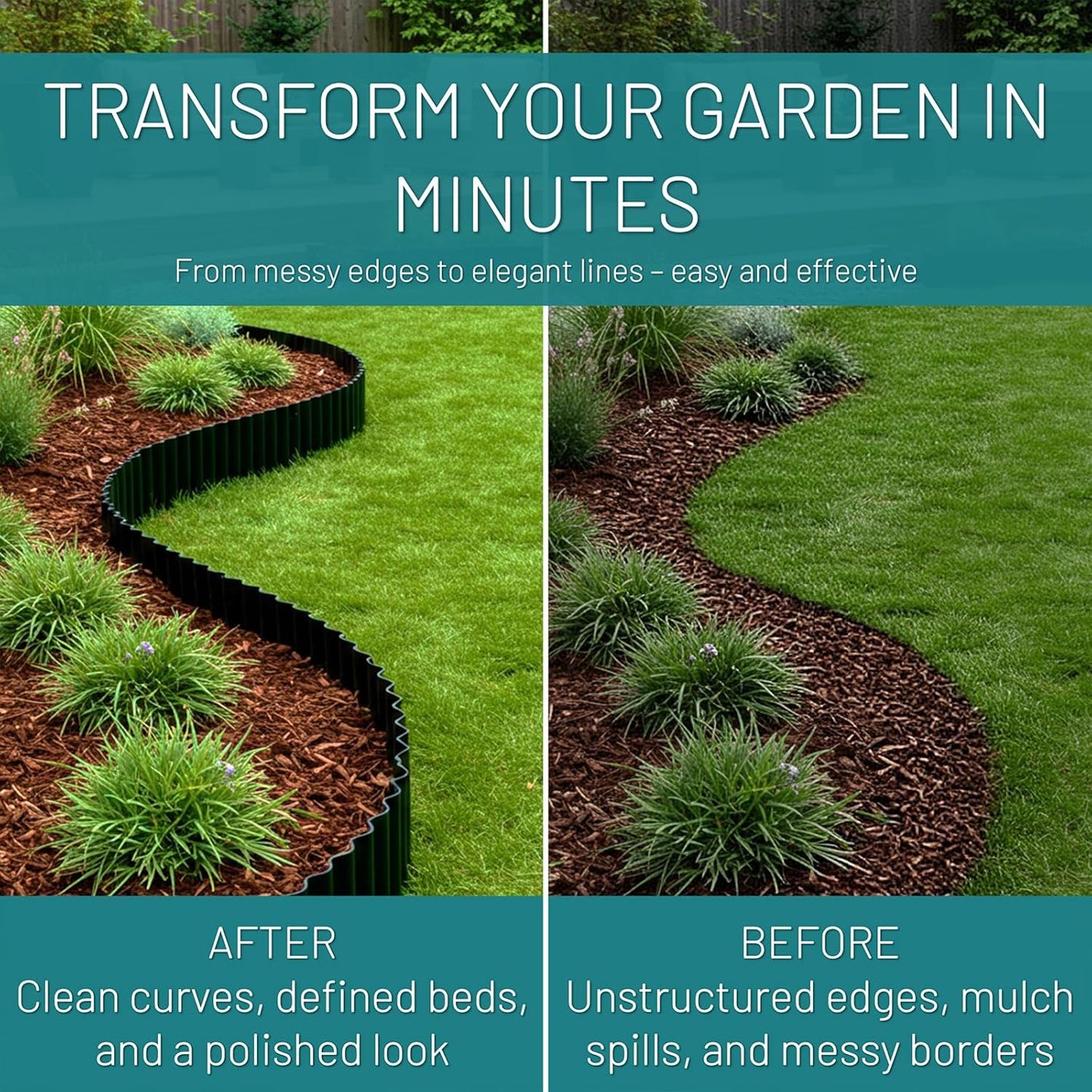 50FT Black Corrugated Metal Landscape Edging – Flexible & Rustproof Garden Edging Border, Decorative Metal Trim for Flower Beds, Lawn, Driveway, Walkway & Raised Beds