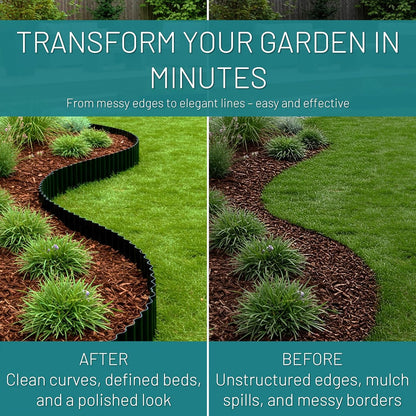 50FT Black Corrugated Metal Landscape Edging – Flexible & Rustproof Garden Edging Border, Decorative Metal Trim for Flower Beds, Lawn, Driveway, Walkway & Raised Beds