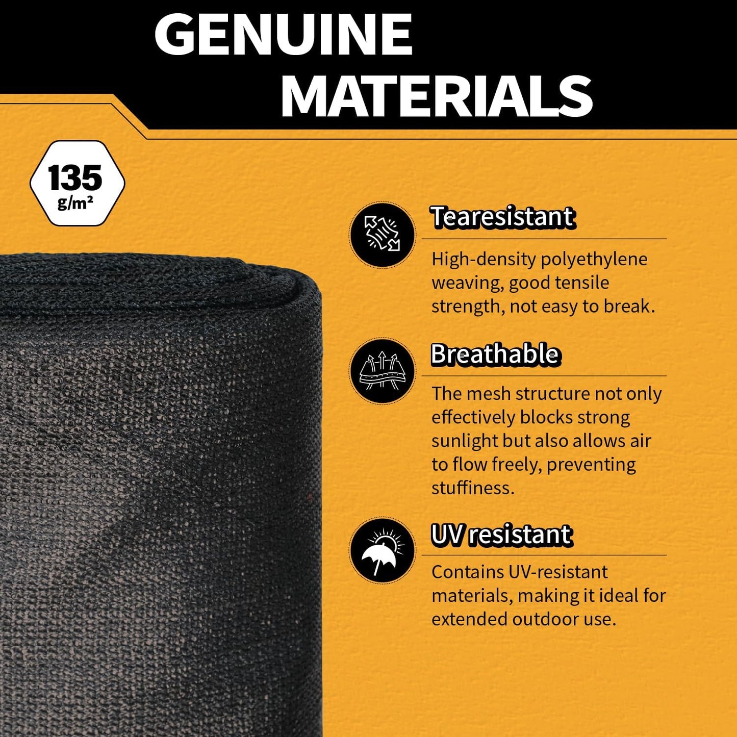 3x40Ft Garden Privacy Fence Screen, 145GSM Heavy Duty 90% Blockage Windbreak Mesh Tarp with Reinforced Edges & Anti-Rust Grommets, Includes Zip Ties for Garden, Yard, Backyard, Outdoor, Black