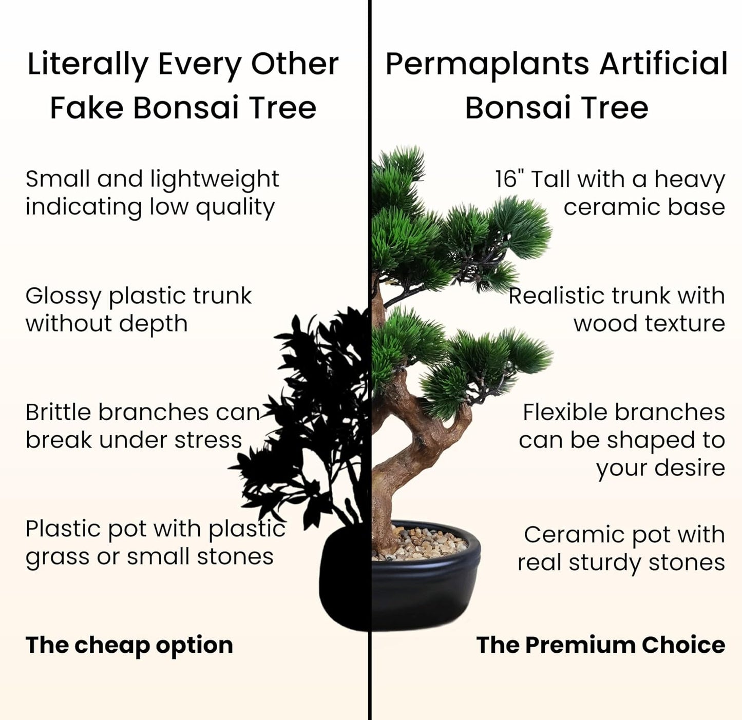 Artificial Bonsai Tree 16" Tall with Realistic Wood and Ceramic Pot Fake Plants Juniper Pine Zen Faux Plants for Home Bedroom Japanese Decor