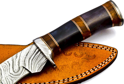 Nooraki - 15-inch | Handmade Damascus Steel Heavy Duty Kukri Knife Sharp Blade, With Leather Sheath | Ideal for Hunting, Bushcraft, Survival, Chopping, Camping, Outdoor Gift for Men Women - KK155