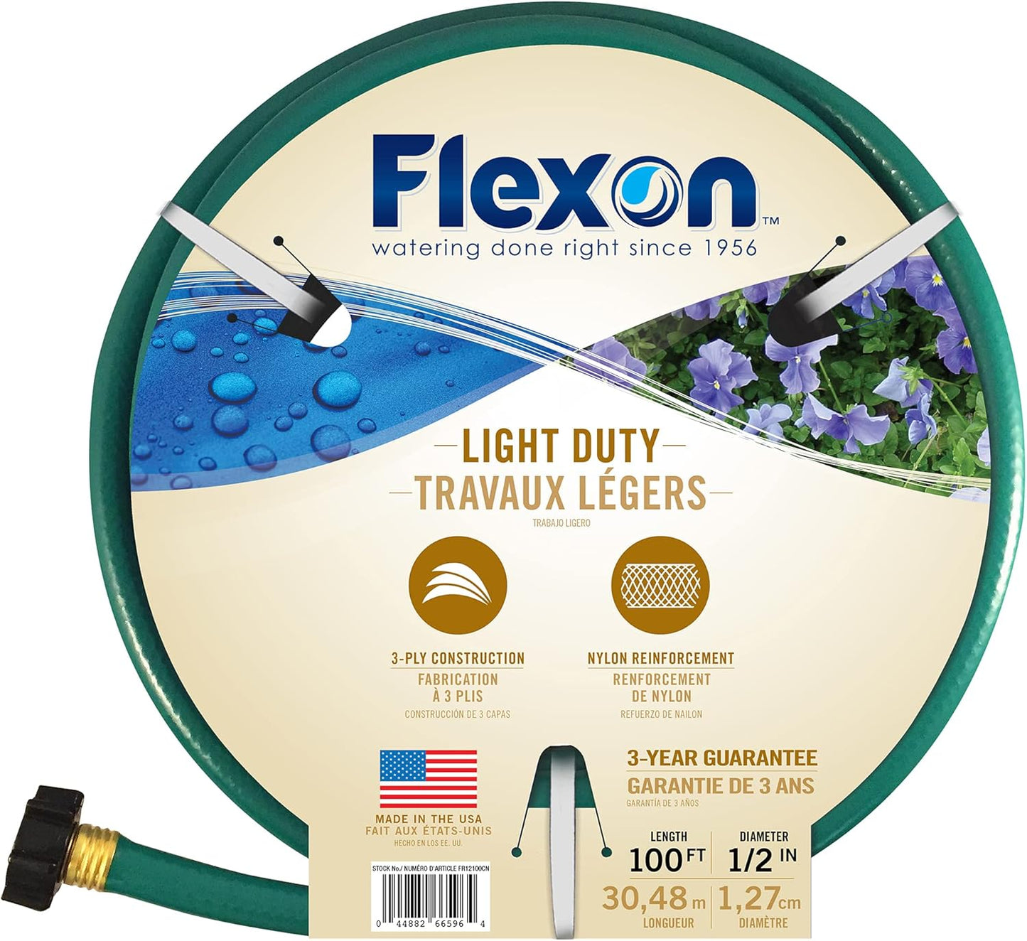 Flexon 1/2" x 100ft Light Duty Garden Hose – Lightweight, Flexible, Kink-Resistant, Durable Vinyl, Leak-Proof Couplings, Weather-Resistant Water Hose for Lawn, Garden, and Outdoor Use