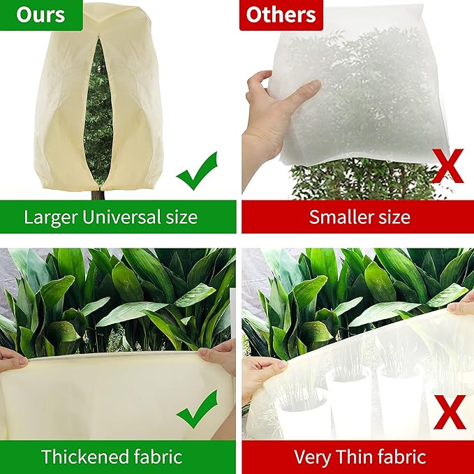 TCBWFY 95x80 Inch Huge Plant Covers Freeze Protection Frost Cloth for Outdoor Plants,2.82oz/yd² Thickened Winter Tree Covers with Zipper Drawstring,4 Pack Frost Blanket from Wind,Pest and Animal