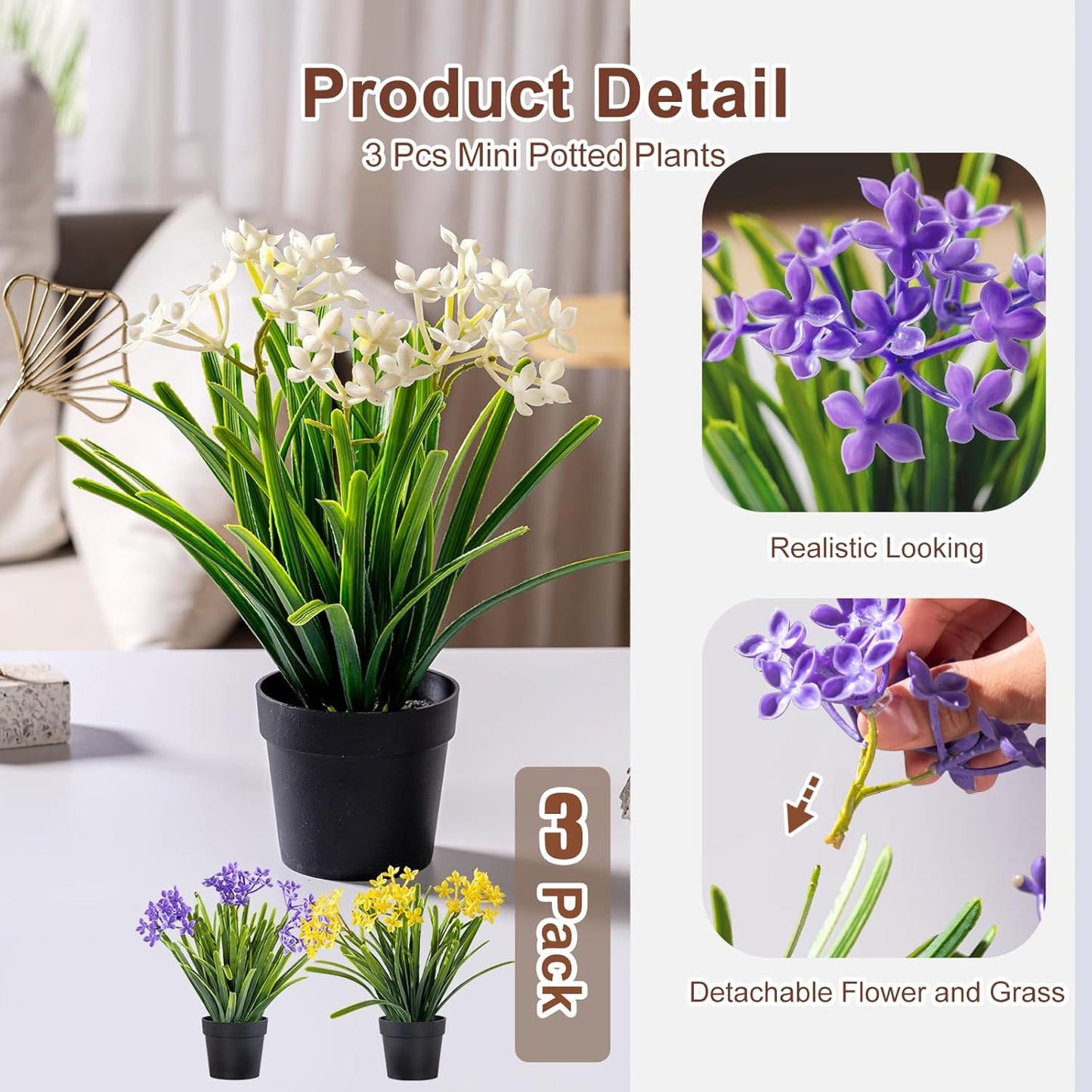 3 Pack Fake Small Plant in Pot Artificial Potted Flowers for Home Decor Fake Flower Plant Greenery Mini Faux Plant for Indoor Bedroom Living Room Office Shelf Bathroom Farmhouse Decor (Type 1)