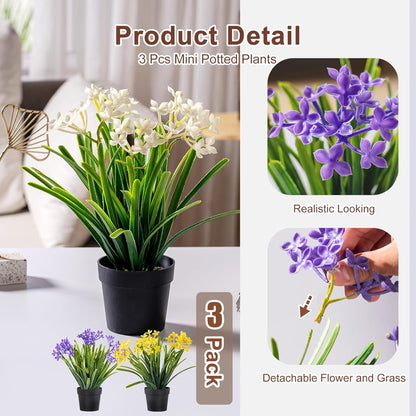 3 Pack Fake Small Plant in Pot Artificial Potted Flowers for Home Decor Fake Flower Plant Greenery Mini Faux Plant for Indoor Bedroom Living Room Office Shelf Bathroom Farmhouse Decor (Type 1)