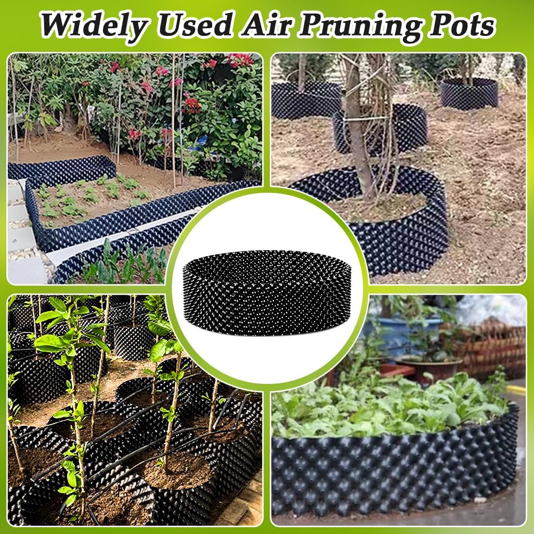 60 Gallon Air Pruning Container New Plastic Nursery Pot Fruit Vegetable Garden self-Planting Grow beds, Size 17"x10", 8 Pcs, Black