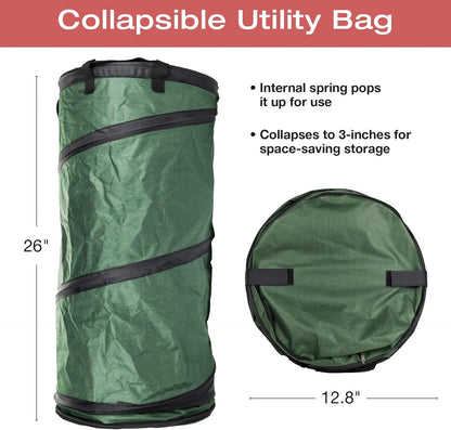 EXCELLO GLOBAL PRODUCTS Pop-Up Trash Can Portable Waste Container Outdoor Garbage Garden Yard Leaf Bin Collapsible Utility Bag (12.8" x 26")