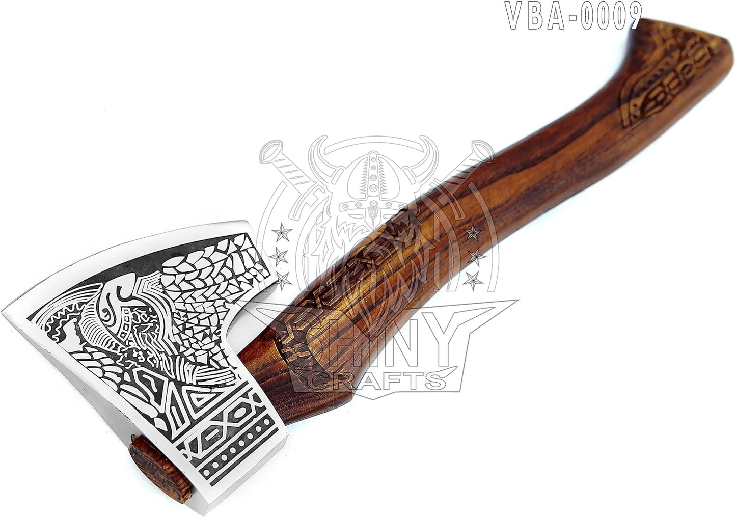 SHINY CRAFTS® Handcrafted Viking Axe – Nordic Engraved Blade with Wooden Handle Unique Gift for Men, Collectors, and Fantasy Enthusiasts (VBA-09)