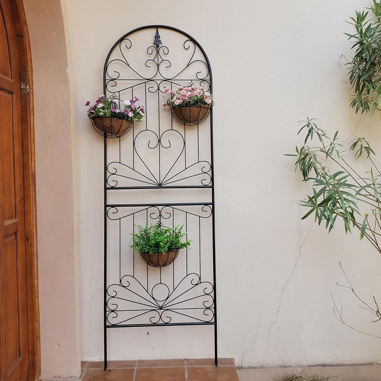 SCENDOR Trellis for Climbing Plants 82.7" H x 26.7" W Tall Garden Trellis Wrought Iron Heavy Scroll Metal Decoration Lawn Patio for Rose Clematis Ivy Weather Resistant 1 Pack