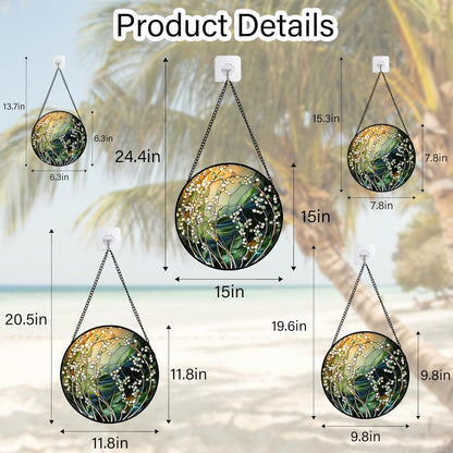 Stained Glass Suncatcher, Yellow Green Gradient Flower Sun Catcher Plants Stain Glass Window Hanging Decoration Mother's Day Birthday Gifts for Women Men Mom and Nana 6.3 in