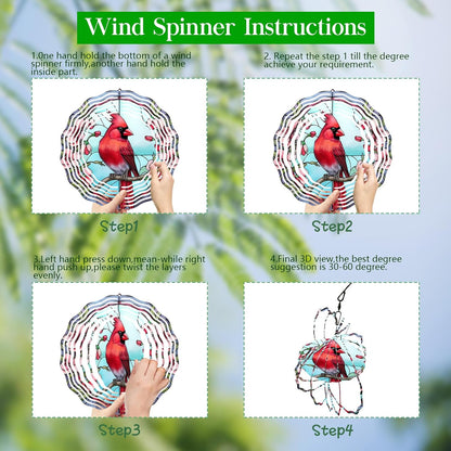 3D Cardinal Wind Spinner 3D Bird Spinners with Flower for Yard and Garden 3D Stainless Steel Cardinal Spinner with Unique Visual Effect Perfect Garden Decoration and Gift 10Inch