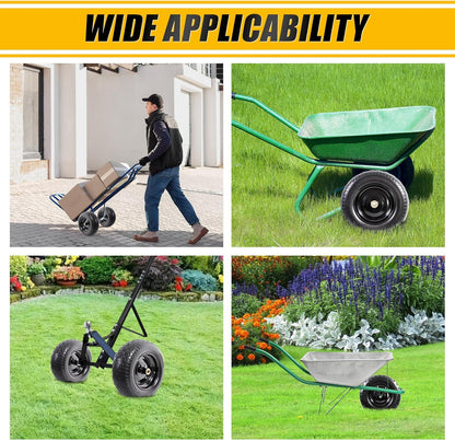MZREXN 14.5" Wheelbarrow Tire Flat-Free 3.00/3.25/3.50/4.00-8" Solid Tire and Wheel with 3"-7" Centered Hub, 3/4" & 5/8" Bearings Replacement for Hand Truck/Dolly/Utility Cart/Garden Cart 2PCS Black