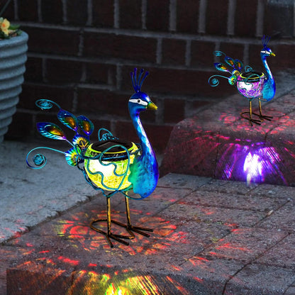HONGLAND Solar Peacock Statue Light, Solar Animal LED Lights Outdoor, Solar Power Figurine Waterproof Metal Peacock Yard Art for Pathway Patio Backyard Decoration Lawn Ornaments, Peacock Blue