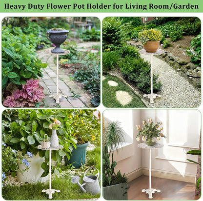 OwnMy Cast Iron Tall Plant Stand Heavy Duty Flower Pot Holder, Decorative Pedestal Potted Plant Rack, Indoor Outdoor Wrought Iron Large Single Plant Stand for Patio Garden Home, Antique White