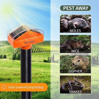 Solar Mole Repellent, 4 Pack Gopher Sonic Spikes, Waterproof Rodent Deterrent Devices to Get Rid of Moles in Your Yard Garden Lawn Home Outdoor