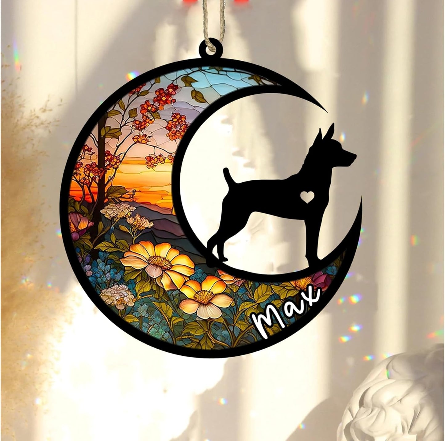 Personalized Dog Memorial, Custom Name Rat Terrier Dog Christmas Ornament with Name, Custom Breeds, Pet Loss Light Catcher, Gifts for Lovers Loss of Pet Sympathy on Mothers Day Christmas