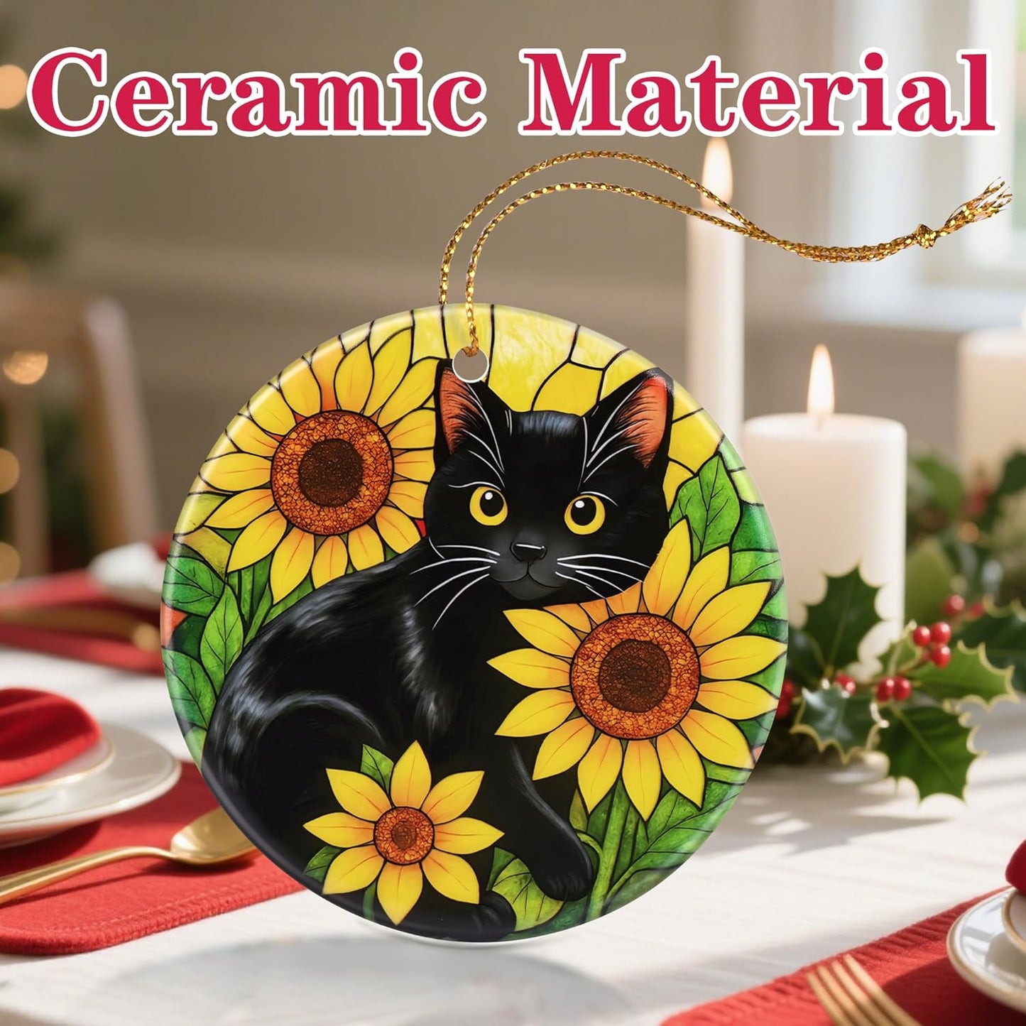 Christmas Ornament, Christmas Decoration, Ceramic-Style Black Cat Ornament, Heirloom Keepsakes, Holiday Ornaments, Holiday Presents, Unique Xmas Gifts, Gift Exchange Ornaments, Gift Idea