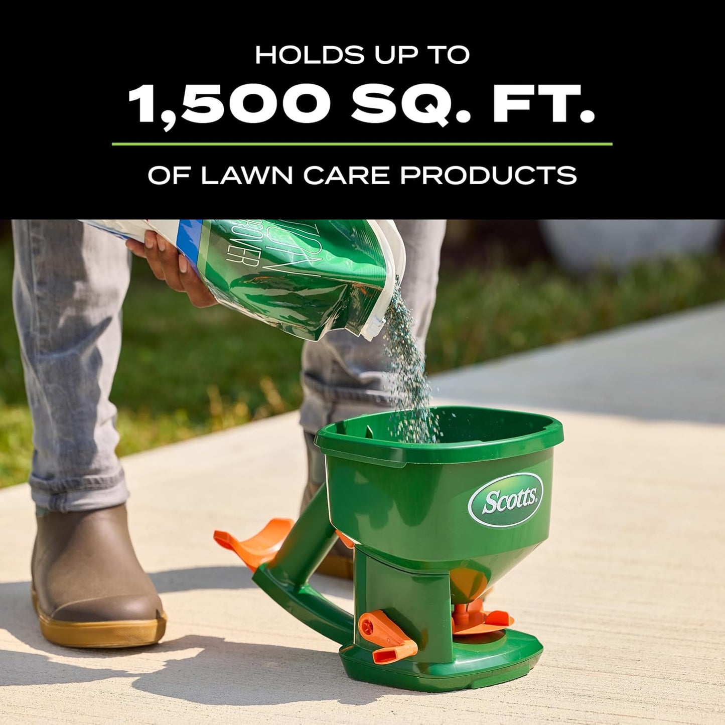 Scotts Whirl Hand-Powered Spreader for Grass Seed, Fertilizer, Salt, Ice Melt, Handheld Spreader Holds up to 1,500 sq. ft. Product
