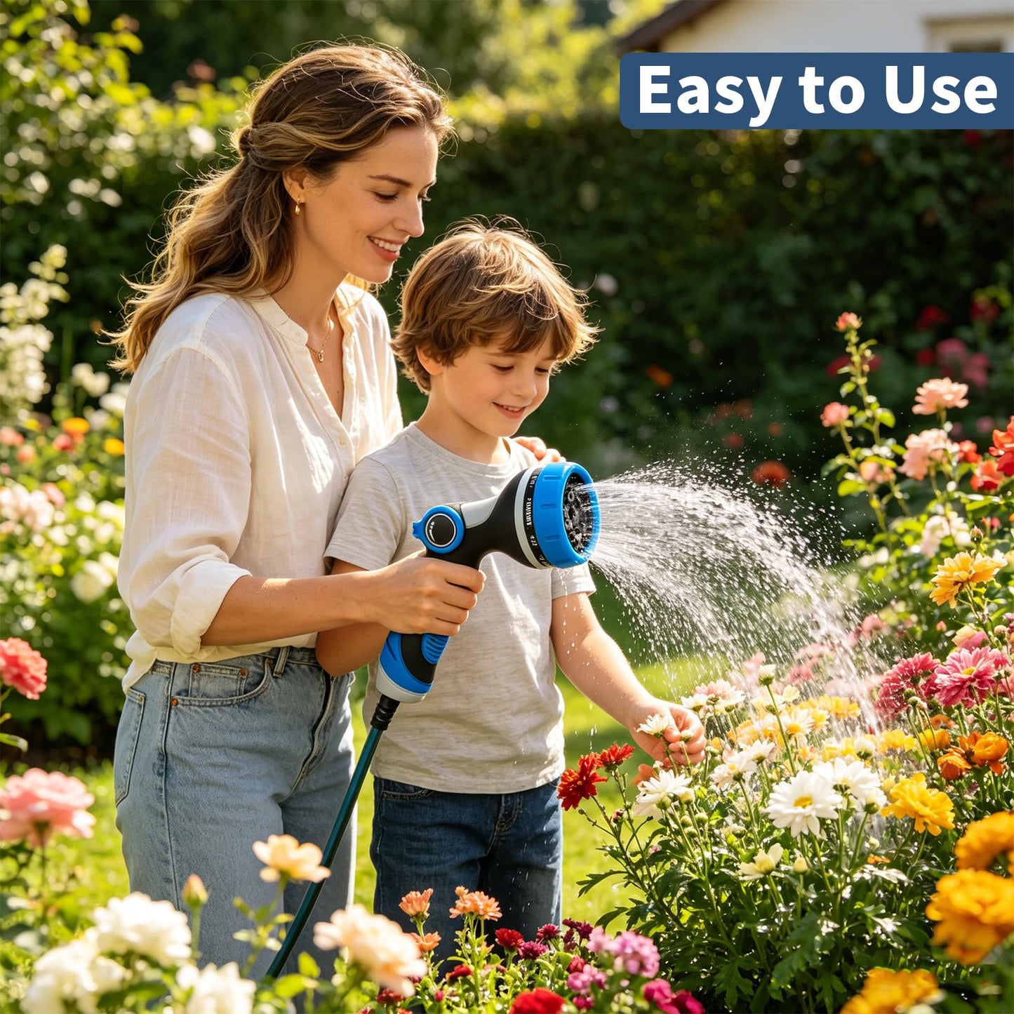 Garden Hose Nozzle with Adjustable 10 Spray Patterns, Thumb Control Ergonomic Hose Sprayer Nozzle