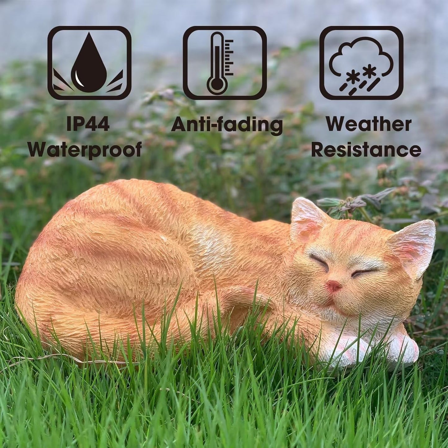 Garden Decor Cat Statue Outdoor Statue, Cat Figurines Garden Statues & Sculpture Decoration, Sleeping Cat Statue Decor for Patio, Porch and Lawn, Cat Gifts for Cat Lover and Women, Cat Memorial Stone