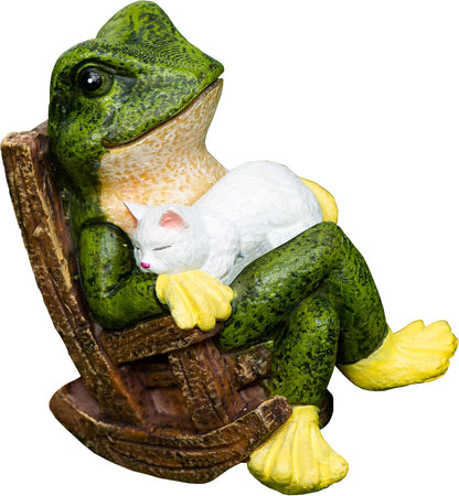 Miniature Frog Garden Statue with Cat Figurine, Frog Gifts, 3.14'' Outdoor Decorations for Yard and Garden