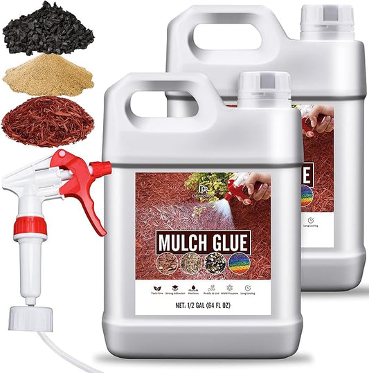 Mulch Glue - 128oz / 1 Gallon Landscape Adhesive Gravel Binder Glue with Applicator for Landscaping Concentrate Covers, Garden - Ready to Use Non Toxic Mulch Stabilizer for Pea Gravel, Stones, Bark