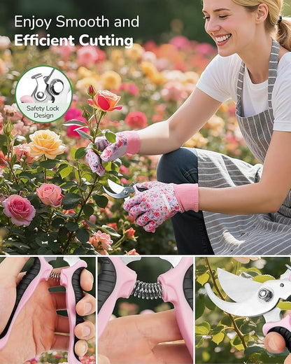12-Piece Womens Gardening Tools Gift Set, Rust-Proof & Heavy-Duty Garden Tools with Durable Carrying Case, Fashionable & Thoughtful Gardening Gifts for Women&Men (Pink)