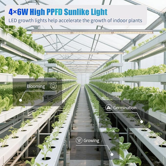 1FT Indoor Plant Grow Light, Full Spectrum Sunlight, T5 Grow Lamp with Side Switch, LED Grow Light Bulb, Plug and Play, Easy Installation, Suitable for Greenhouse Seedlings, 4 Pack