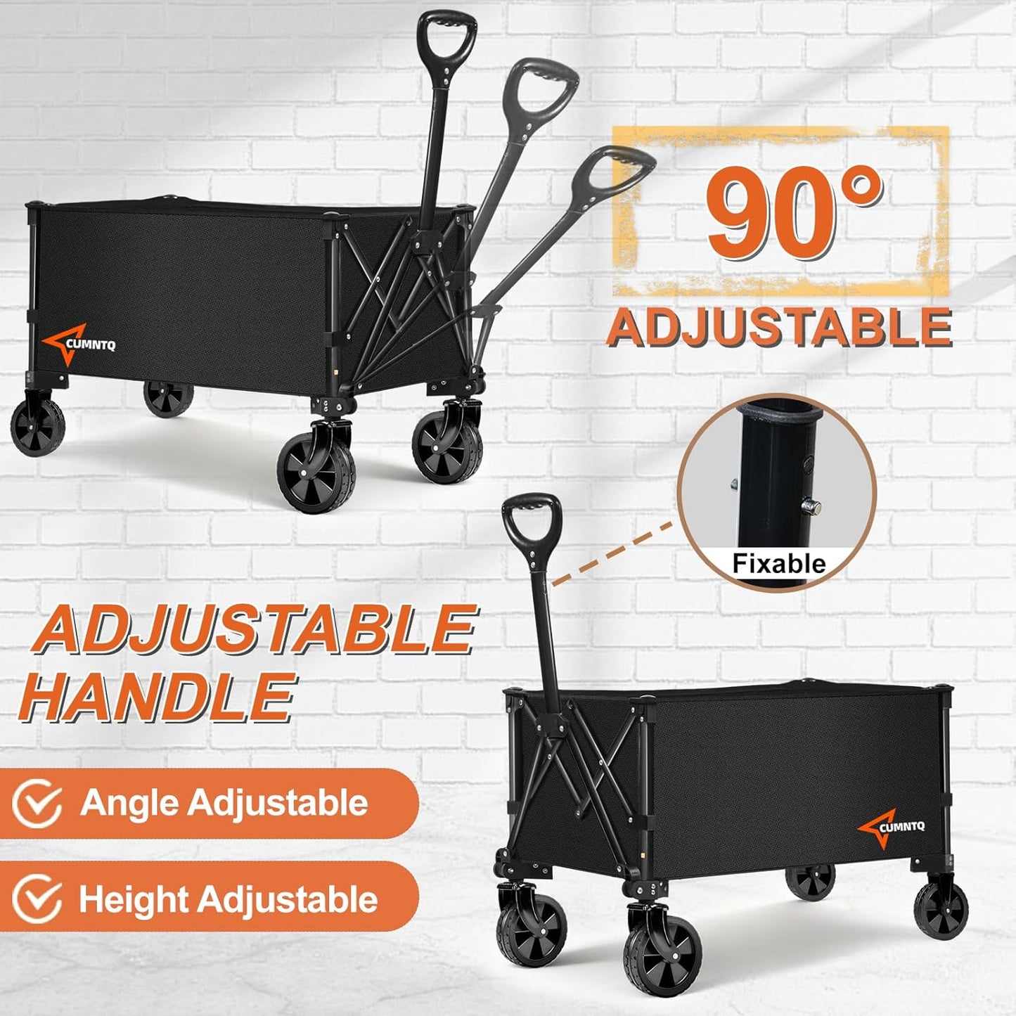 Collapsible Folding Wagon, 350lb Weight Capacity Collapsible Wagon with All-Terrain Wheels, Cup Holders and Adjustable Handle Utility Wagon, for Grocery Camping Garden Sports Shopping, Black