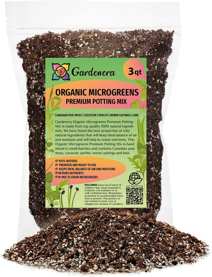 Gardenera Premium Organic Microgreens Potting Mix: Canadian Peat Moss, Cococoir, Perlite, and More - 3 Quart