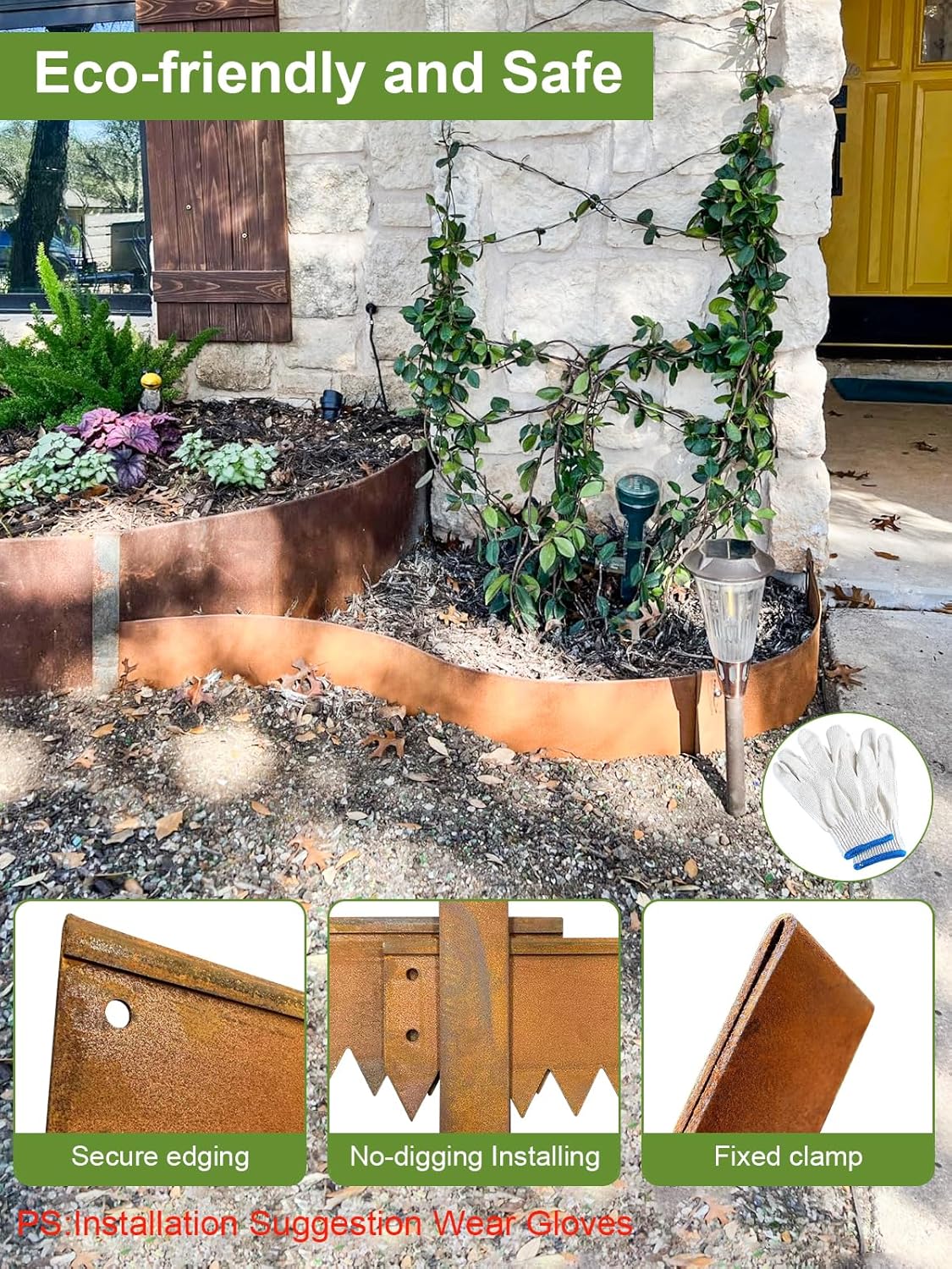 Landscape Edging Border, 40" L x 8" H 3Pack(10FT Total Rusted Corten Steel Garden Edging with Spikes, Sturdy Elegant Metal Lawn Broder for Flower Beds, Pathways, Paver Edges and Yard