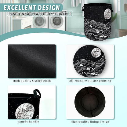Mountain Laundry Basket Foldable With Handles Deer Bear Moon Tote Bag Oxford Cloth Funny Laundry Hamper Clothes Storage Bucket Toy Organizer For Bathroom/Laundry/Bedroom 18.9" x 16.5 "