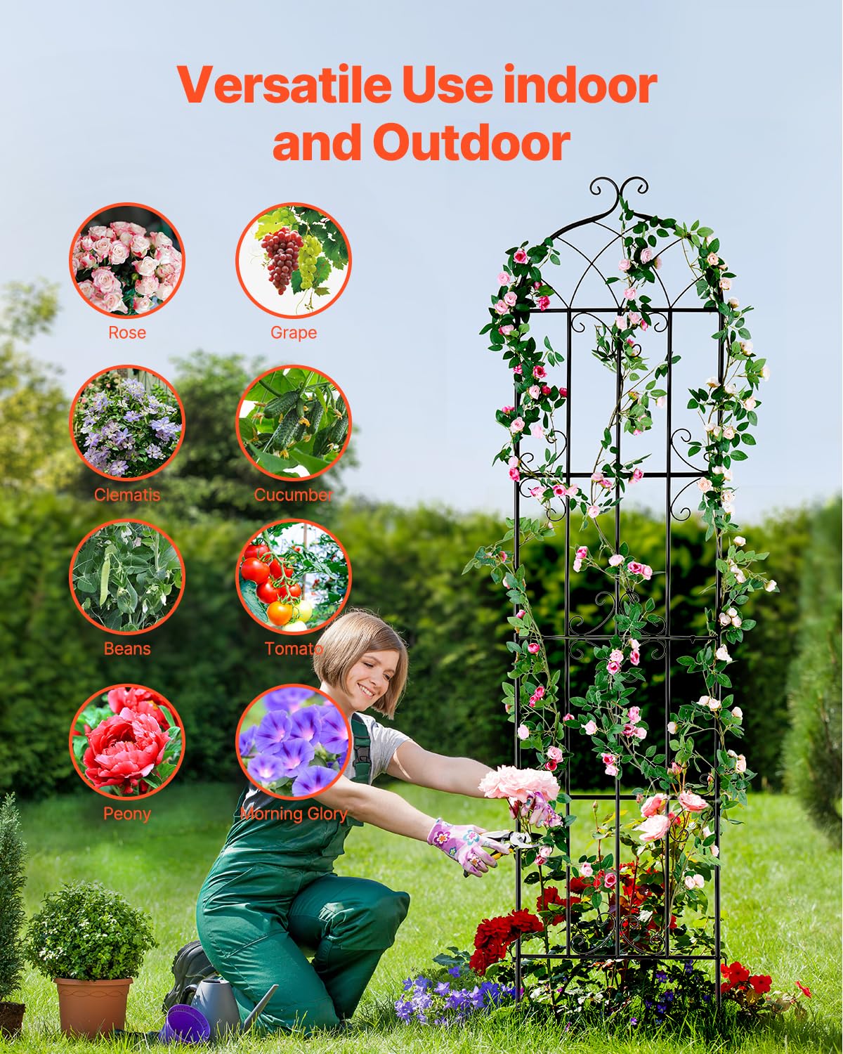 VEVOR Garden Trellis for Climbing Plants, 87 x 20 in, 4 Packs Rustproof Metal Garden Flower Rose