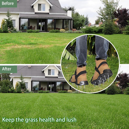 Lawn Aerator Shoes, Pre-Assembled Lawn Aerator Spiked Aerating Sandals with Adjustable Straps and Stainless Shovel, Heavy-Duty Spike Shoes for Men Women Aerating for Lawn, Yard, and Garden