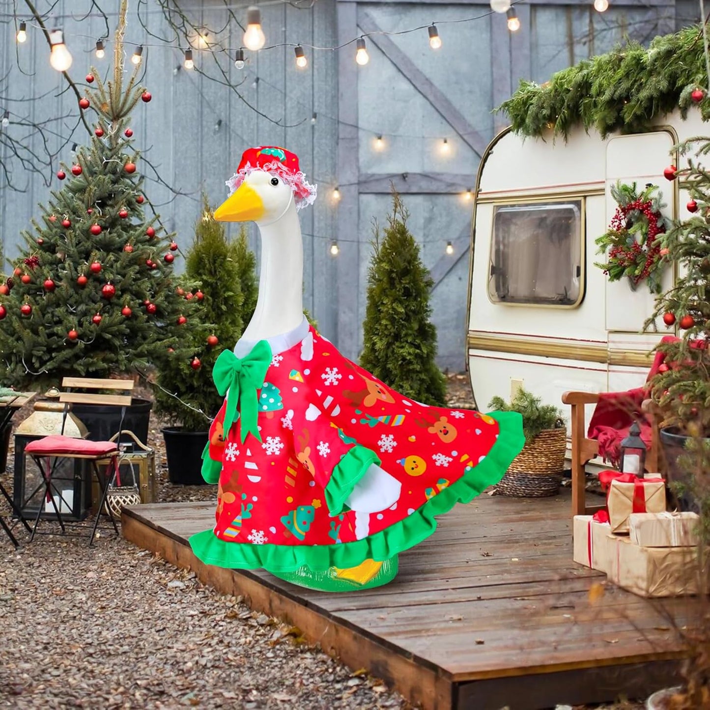 Christmas Goose Outfit for Porch Goose 23" Cement Statue Clothing- Christmas Outdoor Decoration for Patio Yard Lawn