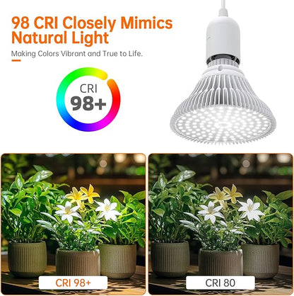 Bstrip Hanging Grow Lights for Indoor Plants, 25W Full Spectrum, White Plant Light Bulb with Timer, 16.4FT Power Cord, 5000K, Pendant or Ceiling Installation, Perfect for Tall Plants, and Plant Shelf