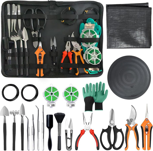 Bonsai Toolkit - Mini Garden Tools, Bonsai Wire Kit, Repotting Mat for Indoor Plants, Bonsai Tools, Succulent Tools, Bonsai Tree Kit Tools for Beginners, Bonsai Turntable, Transplanting Tool