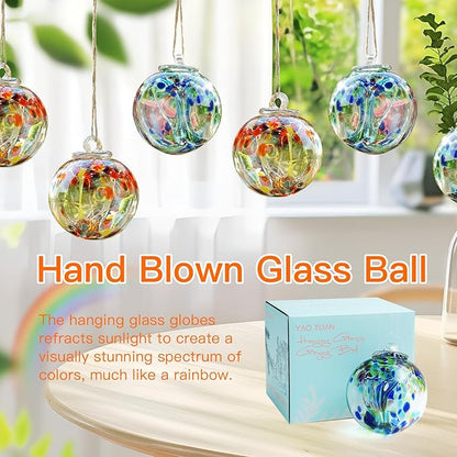 Yao Yuan 4 Inch Garden Hanging Gazing Ball Hand-Blown Glass for Hanging Gardens Window Outdoor Gazing Ball Witch Balls Glass Ornament (organe and red)