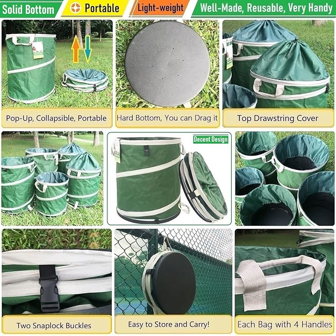 24-Gallon Collapsible Trash Can (19x21 in) Hard-Shell Bottom Yard Garden Bag for Yard Waste,Debris