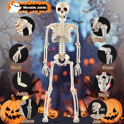Remiawy Skeleton Halloween Decorations, 16” Full Body Posable Skeletons with Movable Joints, Small Plastic Hanging Props for Haunted House, Yard, Graveyard, Spooky Party Indoor Outdoor Decor, 2 Packs