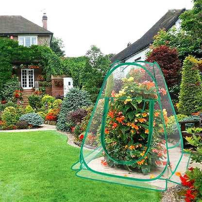 Pop Up Greenhouse Cover Transparent PVC Mini Greenhouse Outdoor with 4 Fixed Nails, Clear Portable Backyard Gardening Sunshine Tent for Cold Frost Protector Gardening Plants