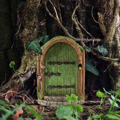 JJLFresheners 3Pcs Green Fairy Door Wooden Miniature Fairy Garden Doors Outdoor Mini Gnome House Accessories for Tree Trunk Ornaments Miniatures, Garden Sculptures and Statues, Fairy Door