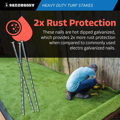 Sandbaggy 12" Heavy Duty Galvanized Artificial Turf Stakes - Spiral Landscape Nails - Ground Spikes/Pins, Synthetic Grass, Lawn, Edging, Weed Barrier Fabric (12 inch - Ultra Heavy Duty, 250, Count)
