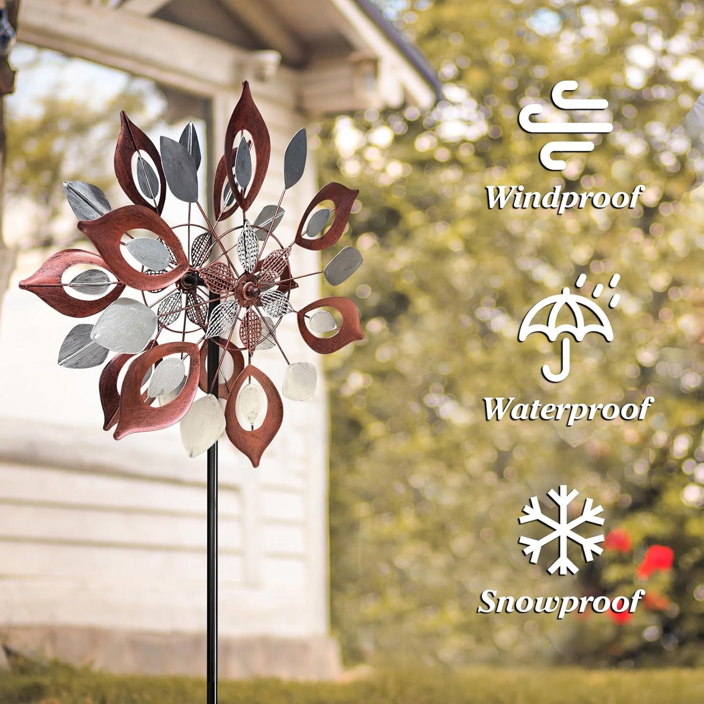 GUAGUA Classical Metal Wind Spinner Outdoor, 360 Degrees Swivel Wind Spinners for Yard and Garden, 74 in Wind Sculptures Willow Leaves Patio Decor (Red)
