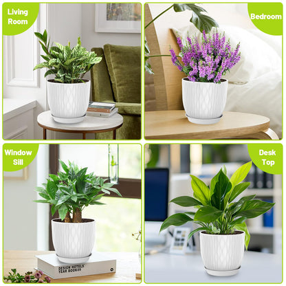 LESOASIS Plastic Plant Pots 10/9/8/7.5/7 inch Set of 5, Flower Planters with Drainage Holes and